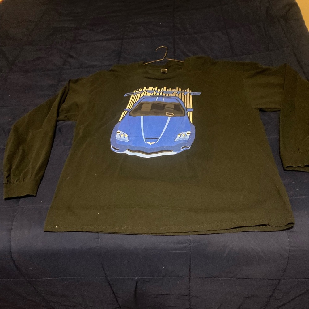 Mens Corvette Black Long Sleeve Tee Shirt